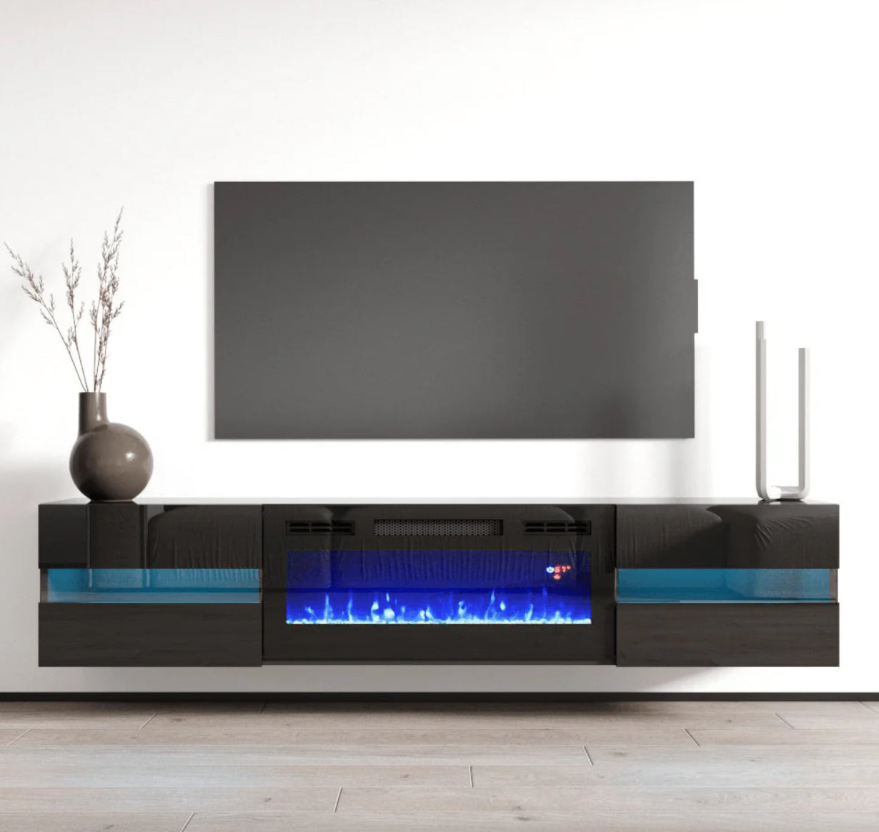 Floating Metro TV102-243 Black LED with fireplace