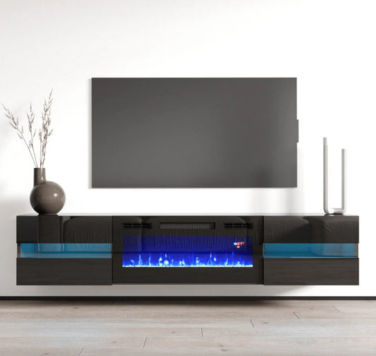 Floating Metro TV102-243 Black LED with fireplace