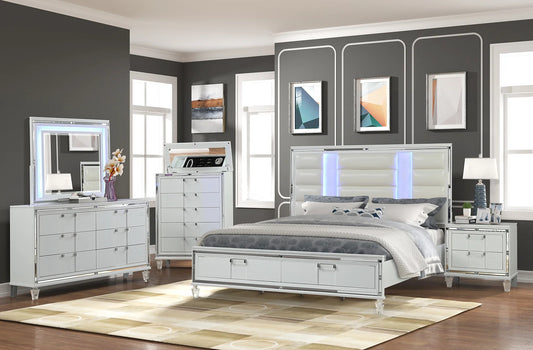 Zara White 5 Piece Set Includes: King Bed, Dresser, Mirror, Nightstand, Chest
