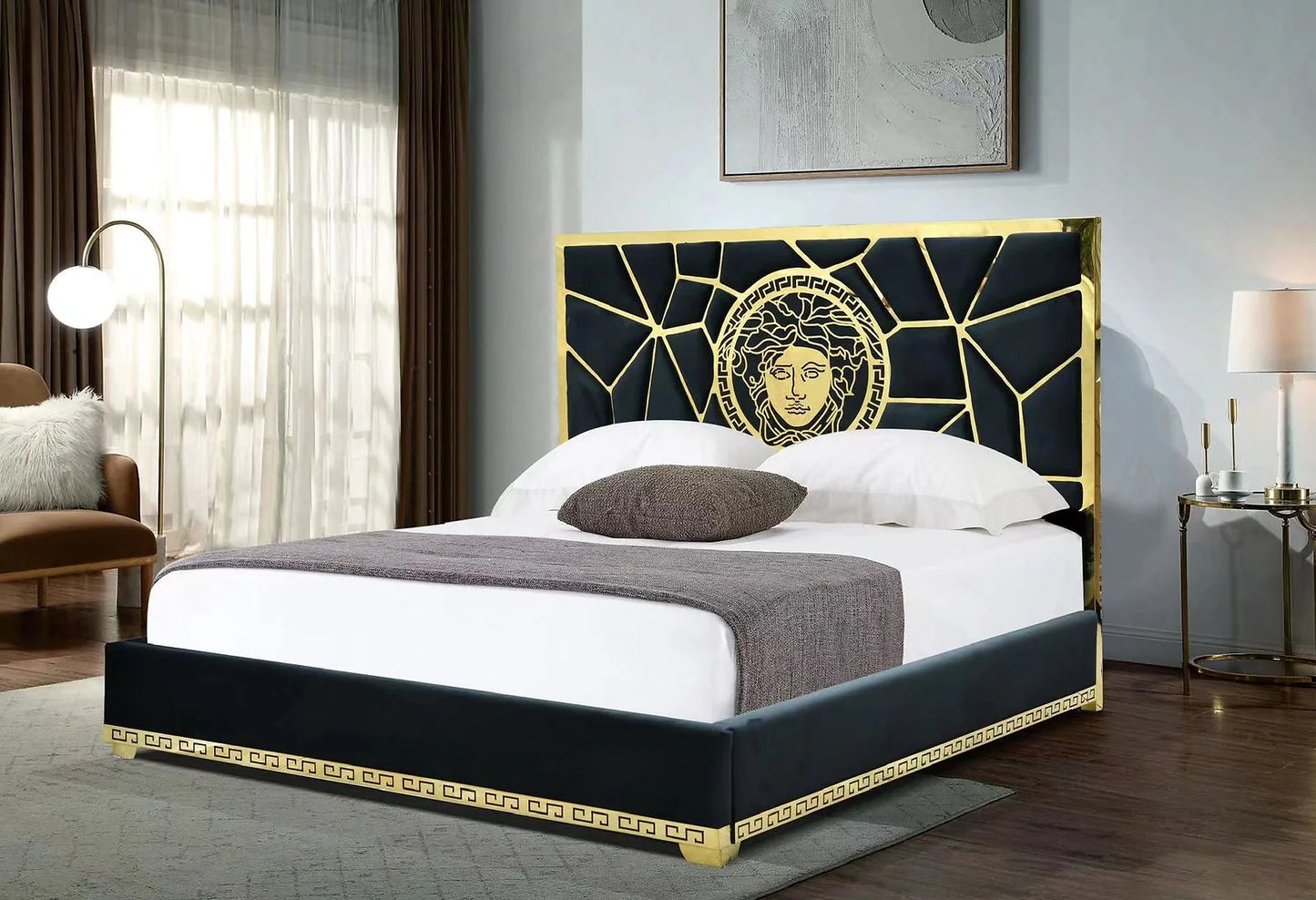 Manasa Gray QUEEN BED Available gray and black