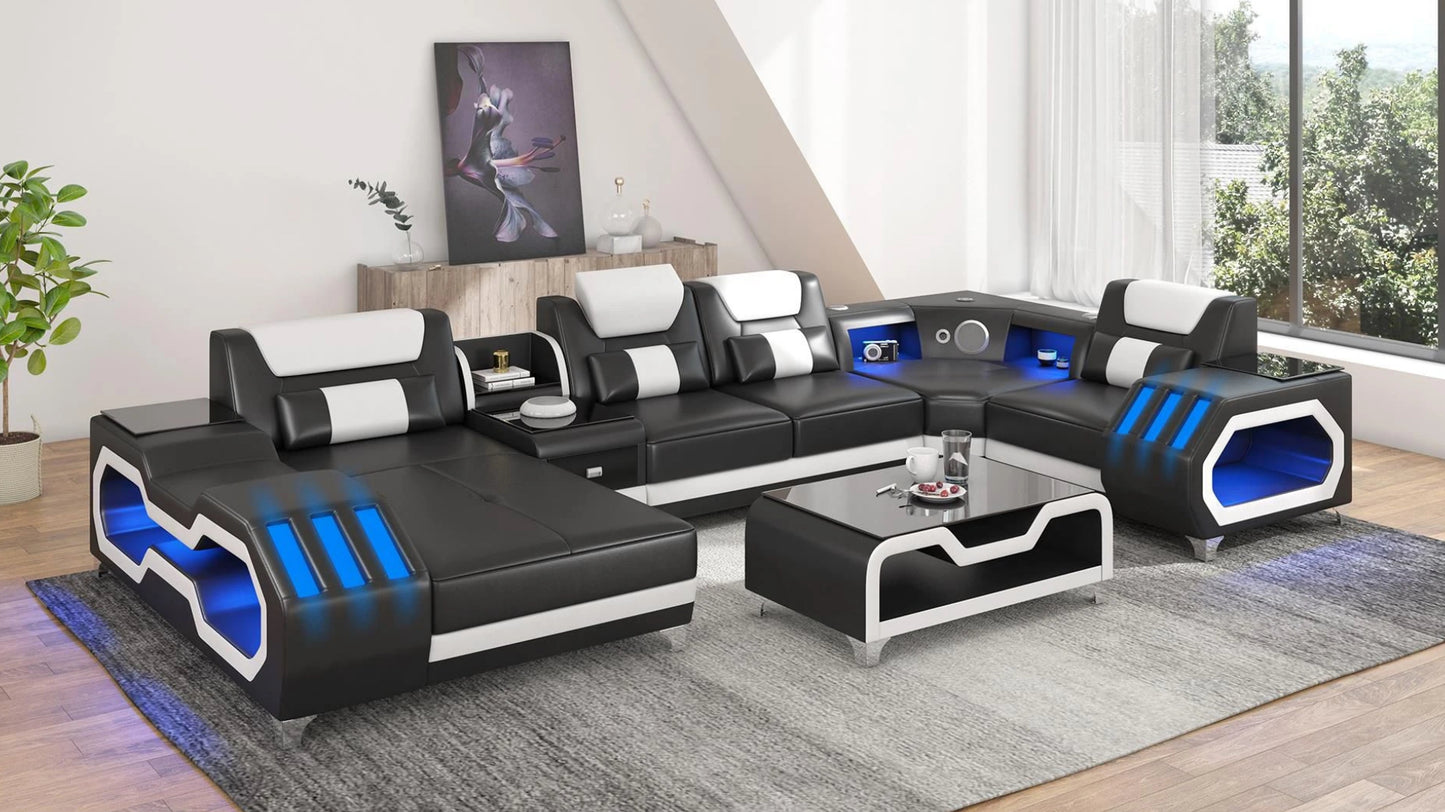 Nevada Black & White Sectional 8-Pc Sectional Chaise