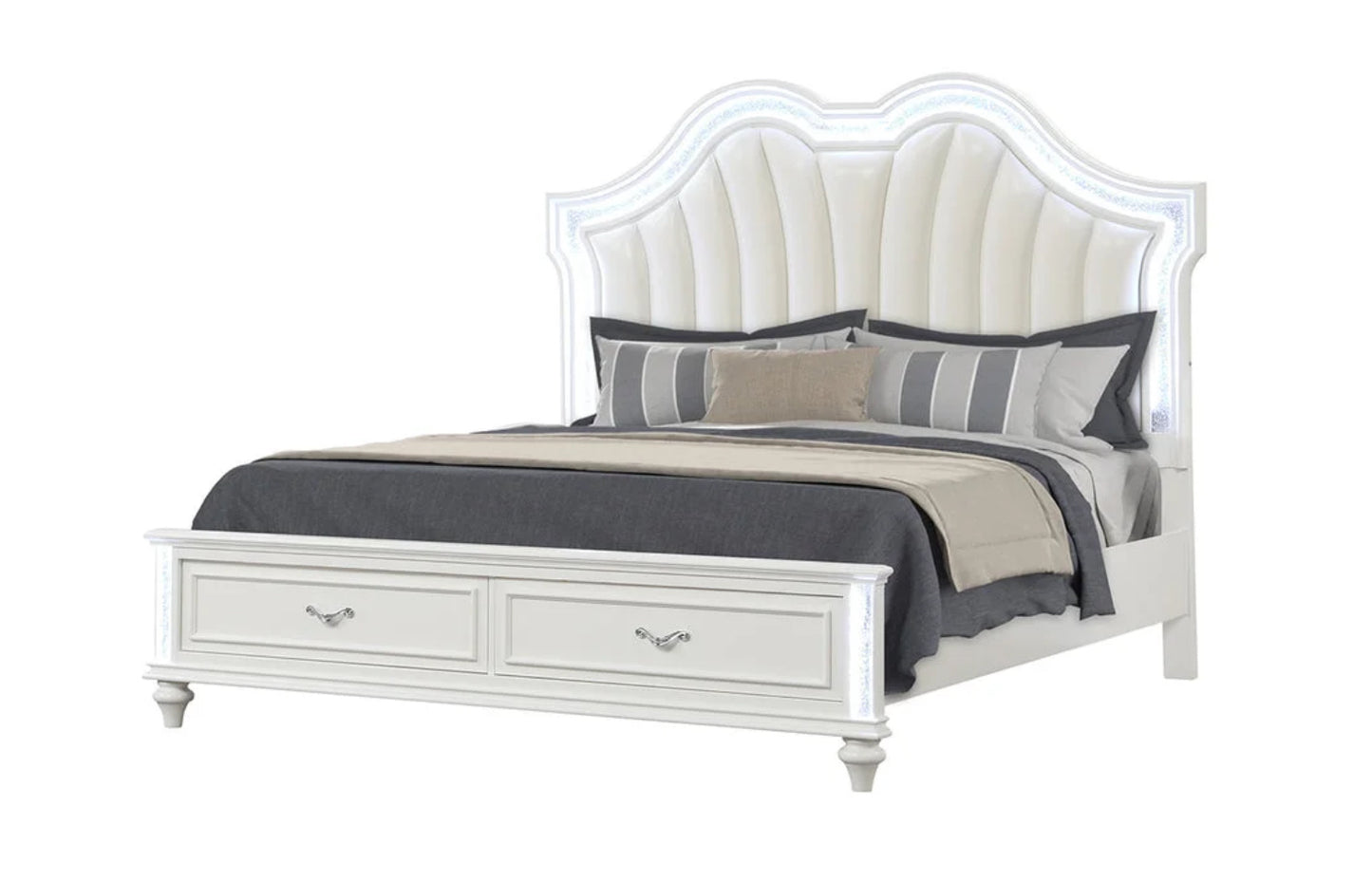 Evangeline White 4 Piece Set Includes: Queen Bed, Dresser, Mirror, Nightstand