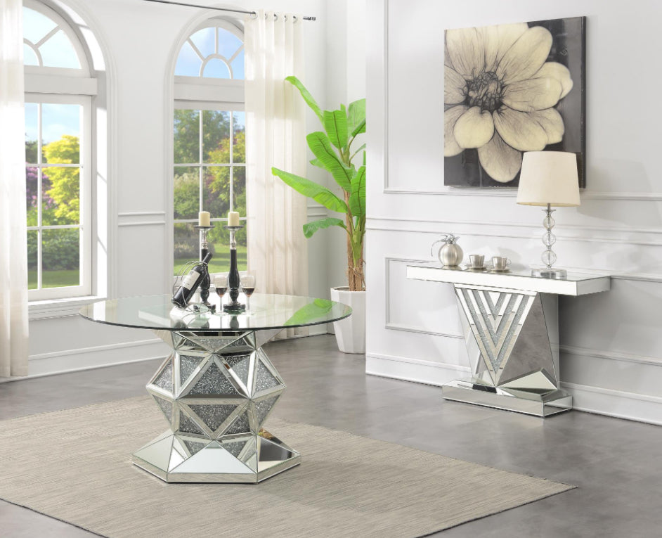 G-102-5PC-LEATHER GLAMOUR DINING TABLE & 4 BLACK LEATHER OR GRAY CHAIRS