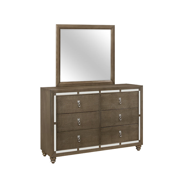 Ivy Champagne 4 Piece Set Includes: Queen Bed, Dresser, Mirror, Nightstand