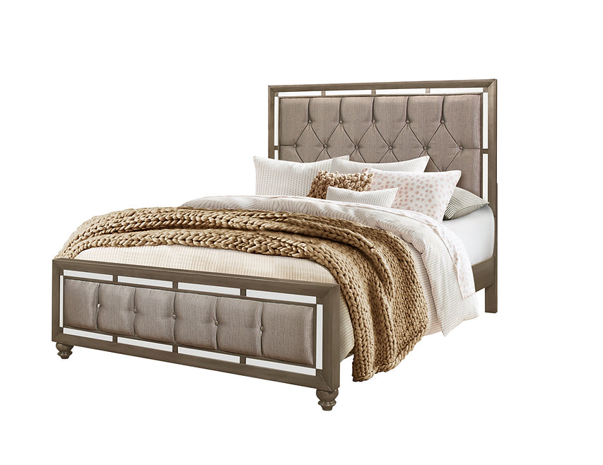 Ivy Champagne 4 Piece Set Includes: Queen Bed, Dresser, Mirror, Nightstand