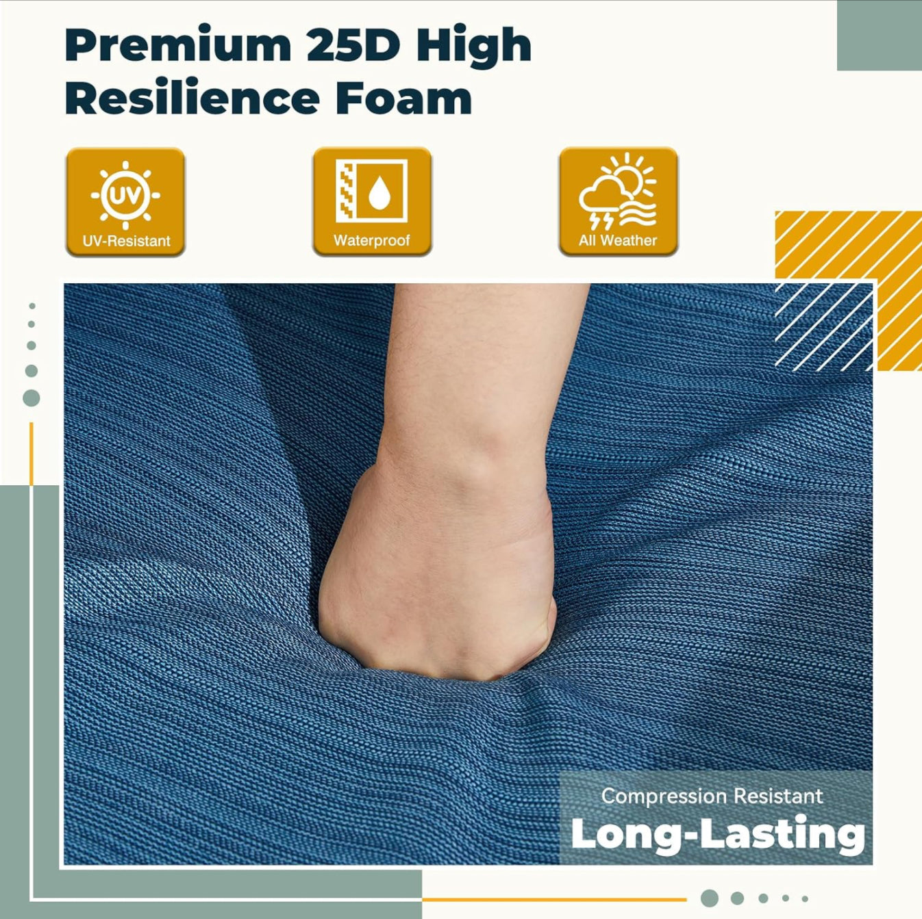 6 Pieces Patio Furniture Sets with Swivel Chairs, Outdoor Furniture Set for Porch Deck Bistro Lawn Garden Backyard Poolsid-Brown Rattan/Navy Blue