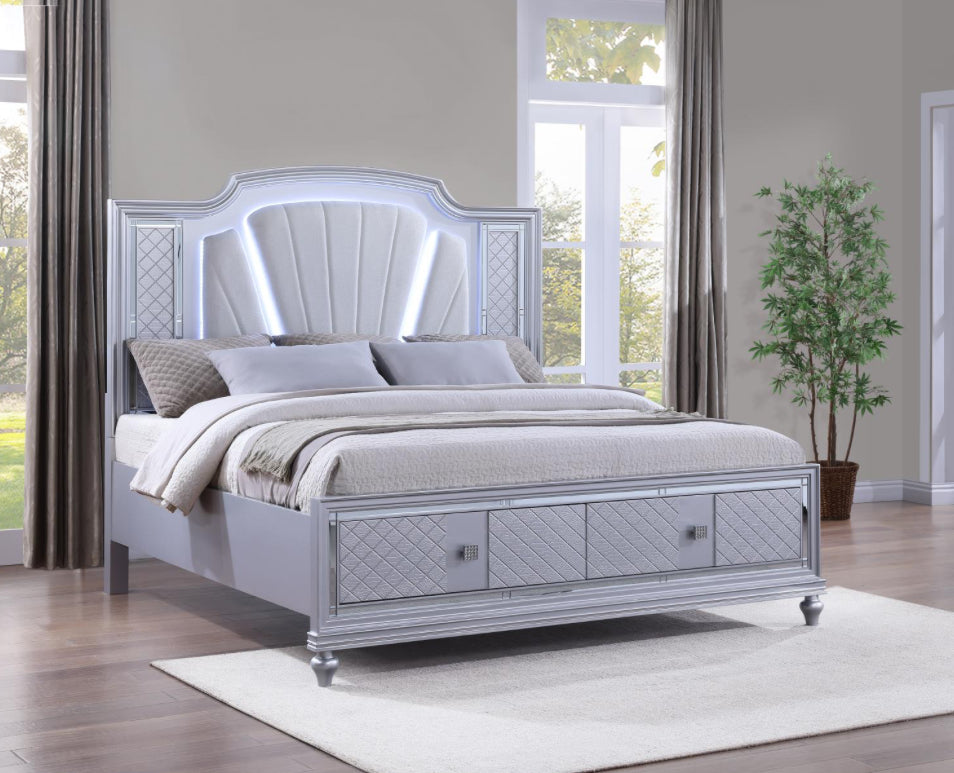 B048 QUEEN BED FRAME - DRESSER - MIRROR - NIGHTSTAND (FREE CHEST)