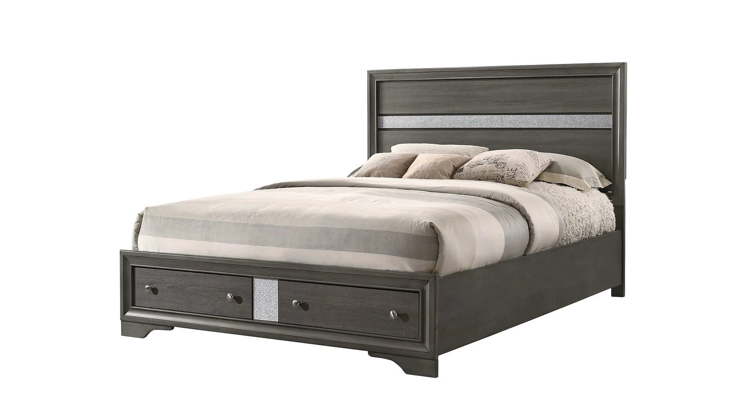 Lubna Gray B150 4 Piece Set Includes: QUEEN Bed, Dresser, Mirror, Nightstand