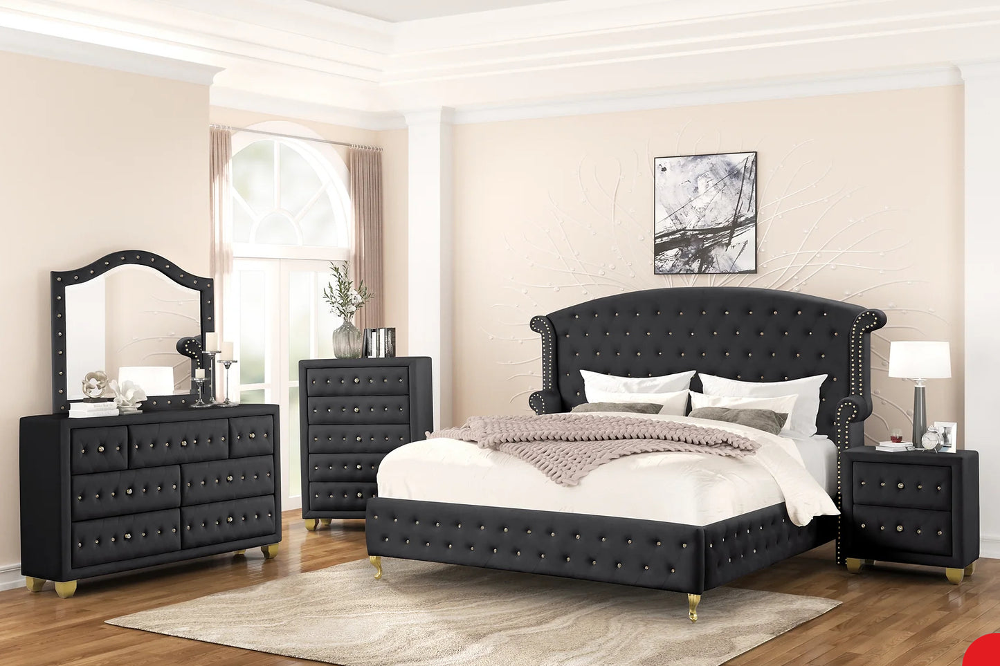 4 Piece Set Includes: King Bed, Dresser, Mirror, Nightstand