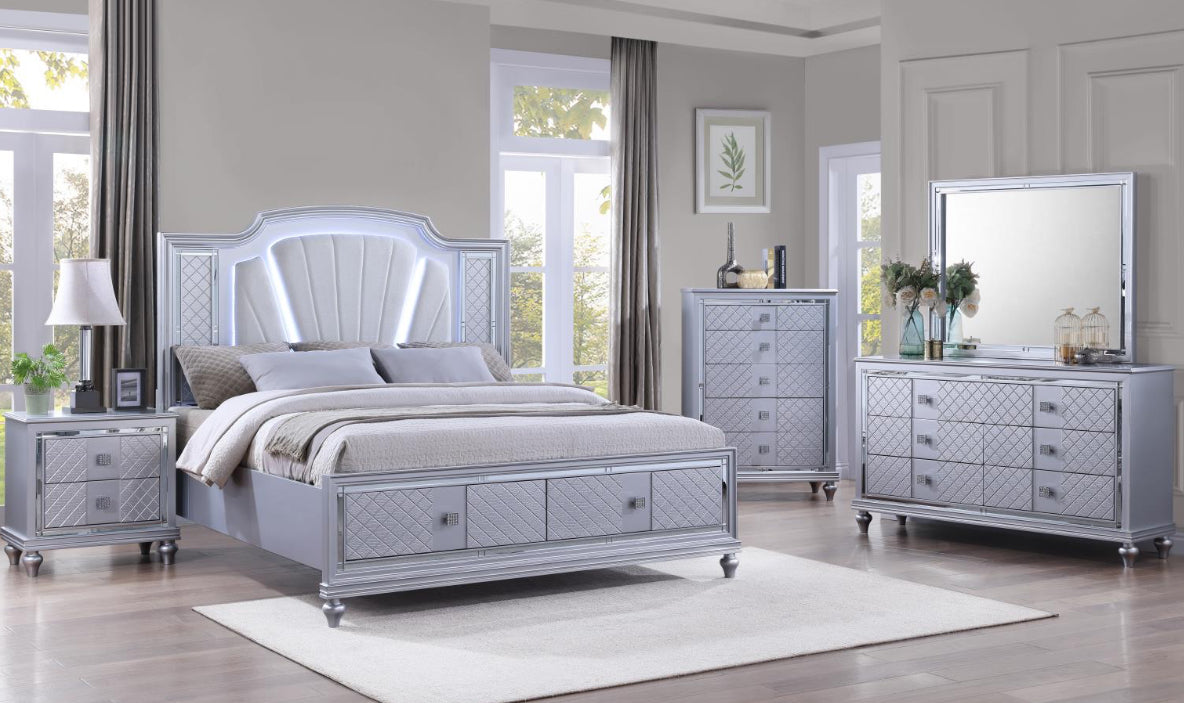 B048 QUEEN BED FRAME - DRESSER - MIRROR - NIGHTSTAND (FREE CHEST)
