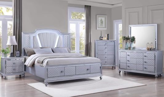 B048 QUEEN BED FRAME - DRESSER - MIRROR - NIGHTSTAND (FREE CHEST)