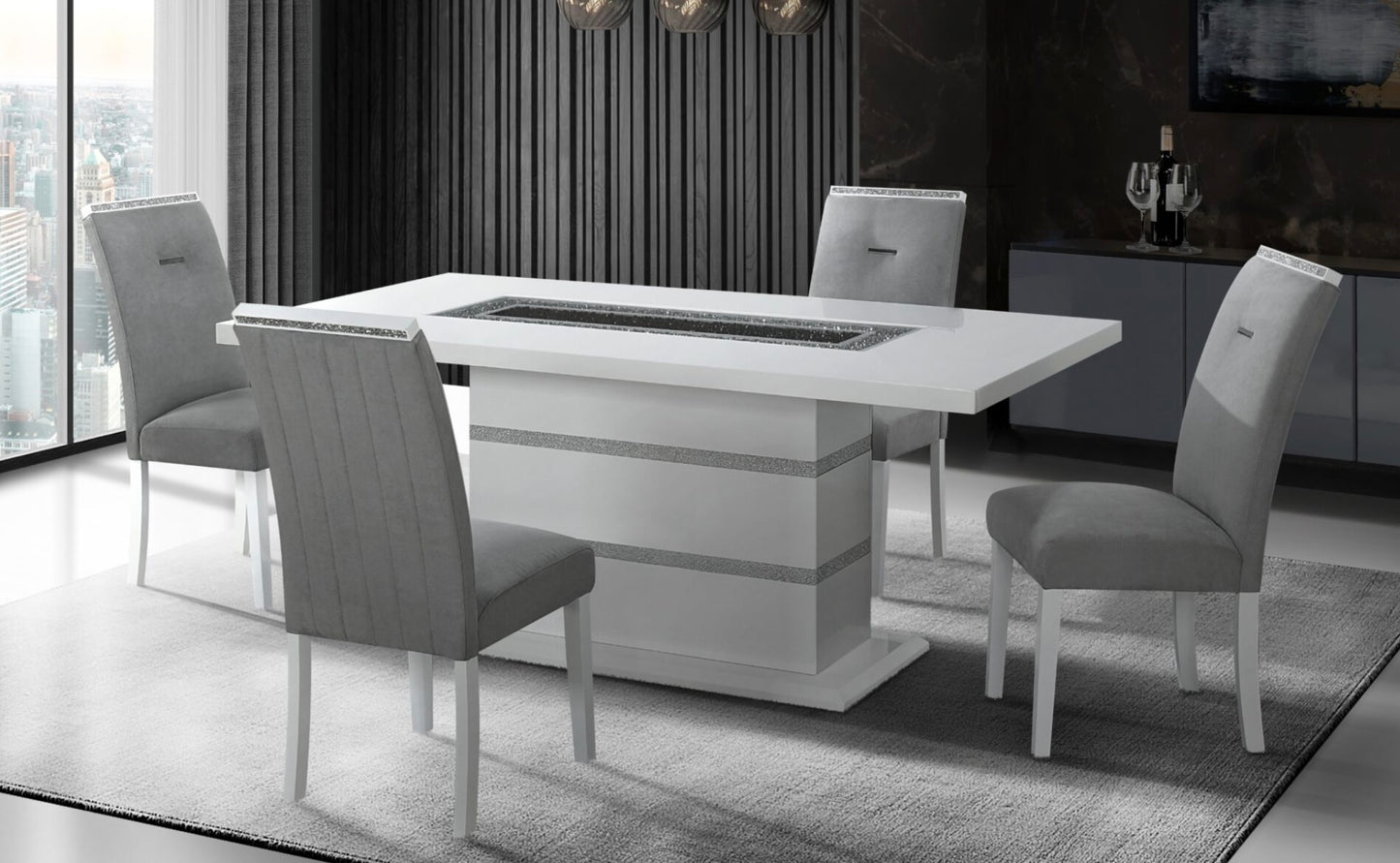 MONACO DARK GREY OR WHITE DINING TABLE AND 4 MONACO DARK GREY DINING CHAIRS