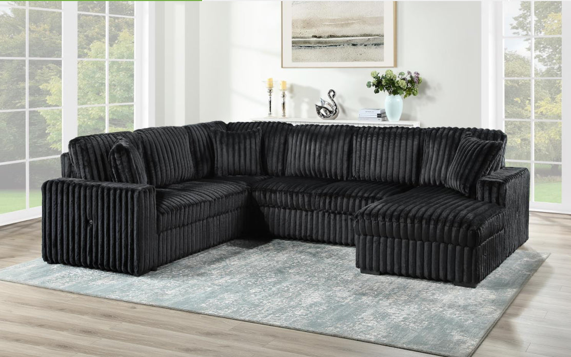 U298	BLACK 3 PC SECTIONAL W/USB