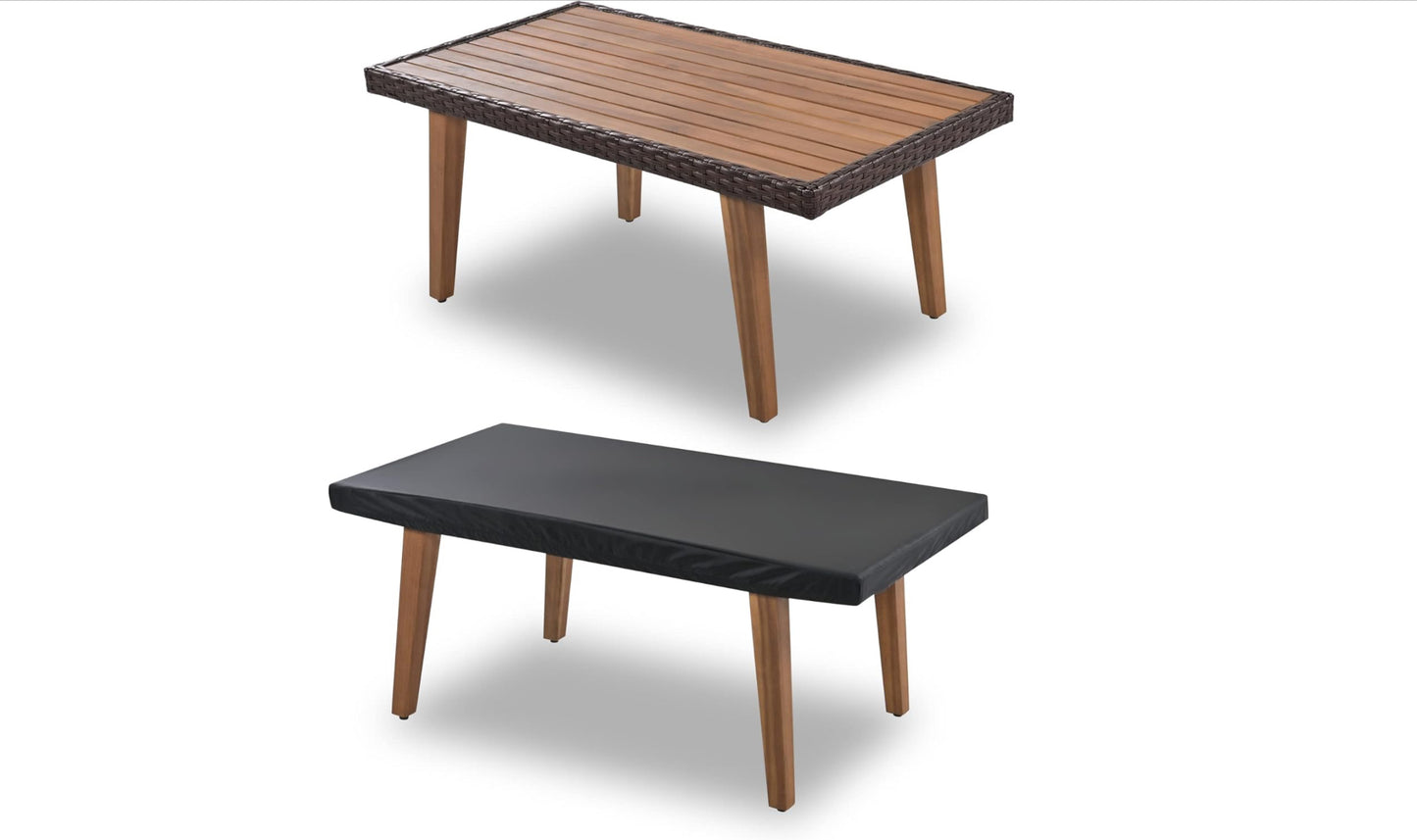 4 Piece Patio Conversation Set Rattan Chair Set Outdoor Furniture Set with Cushions and Coffee Table for Backyard Porch Poolside(Beige