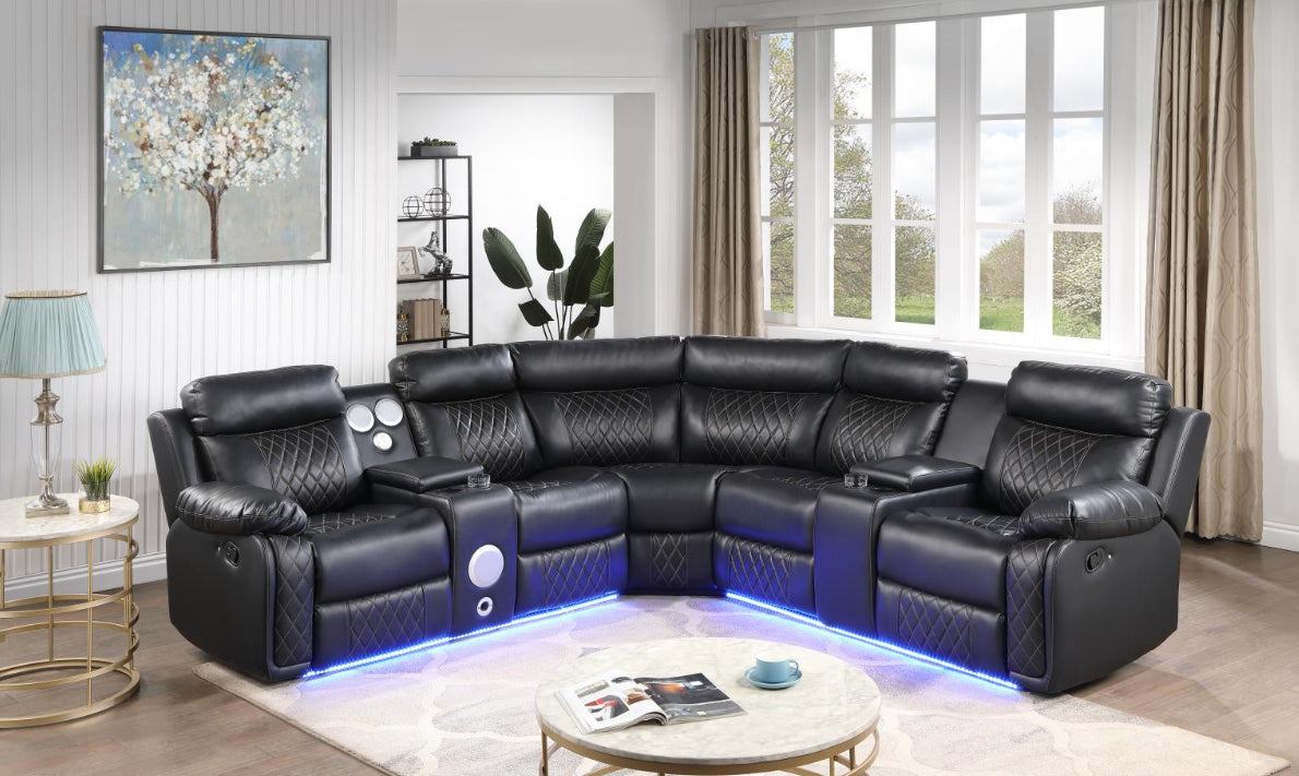 U63	BLACK MOTION 3 PC SECTIONAL W/BLUETOOTH SPEAKER