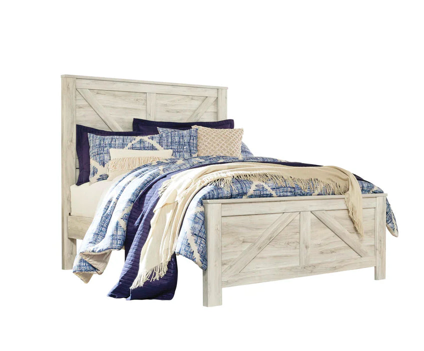 Bellaby Queen Crossbuck Panel Bed with Mirrored Dresser and 2 Nightstands