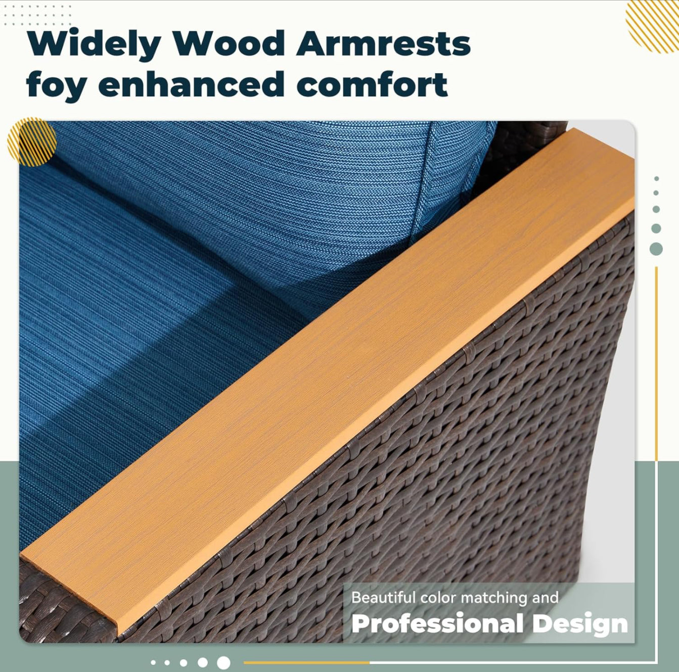 6 Pieces Patio Furniture Sets with Swivel Chairs, Outdoor Furniture Set for Porch Deck Bistro Lawn Garden Backyard Poolsid-Brown Rattan/Navy Blue