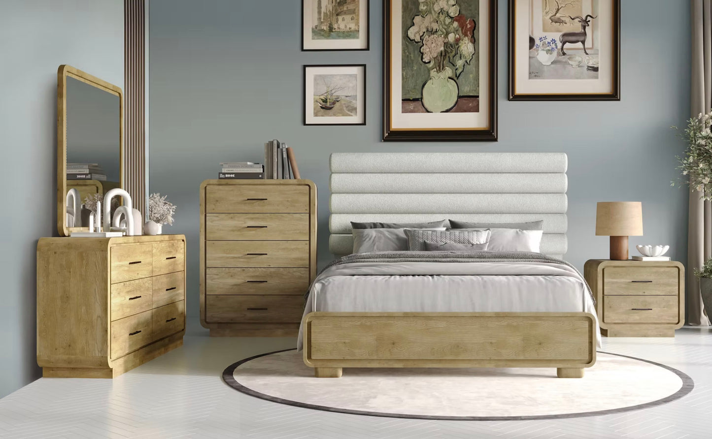 Mary Modern Queen Size Bedroom Set – 4 Pieces (queen bed, dresser, mirror,1 night stand