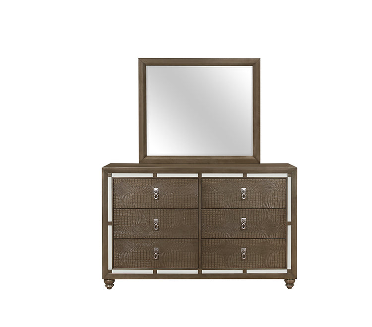 Ivy Champagne 4 Piece Set Includes: Queen Bed, Dresser, Mirror, Nightstand