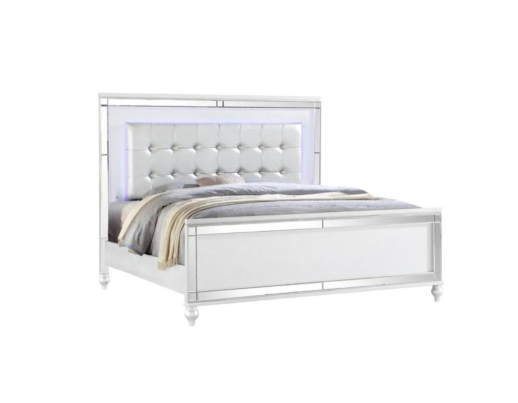 B516 - EMMA WHITE 5 PC (Queen Bed, Dresser, Mirror, Nightstand, (FreeChest)