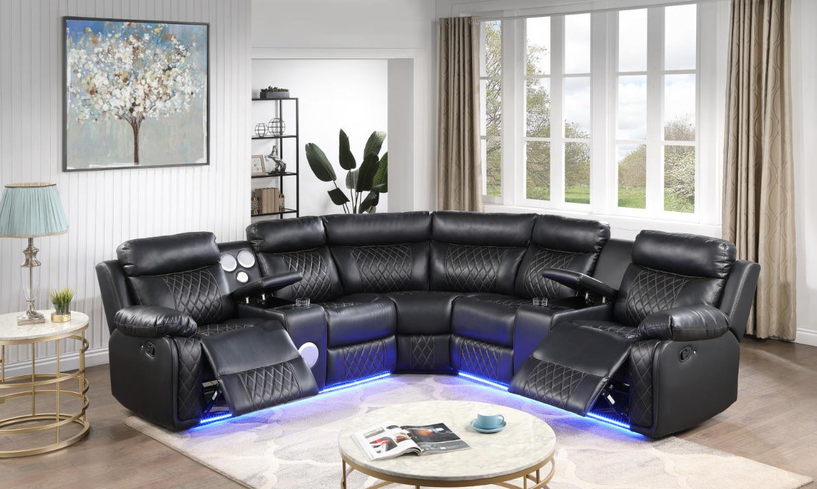 U63	BLACK MOTION 3 PC SECTIONAL W/BLUETOOTH SPEAKER