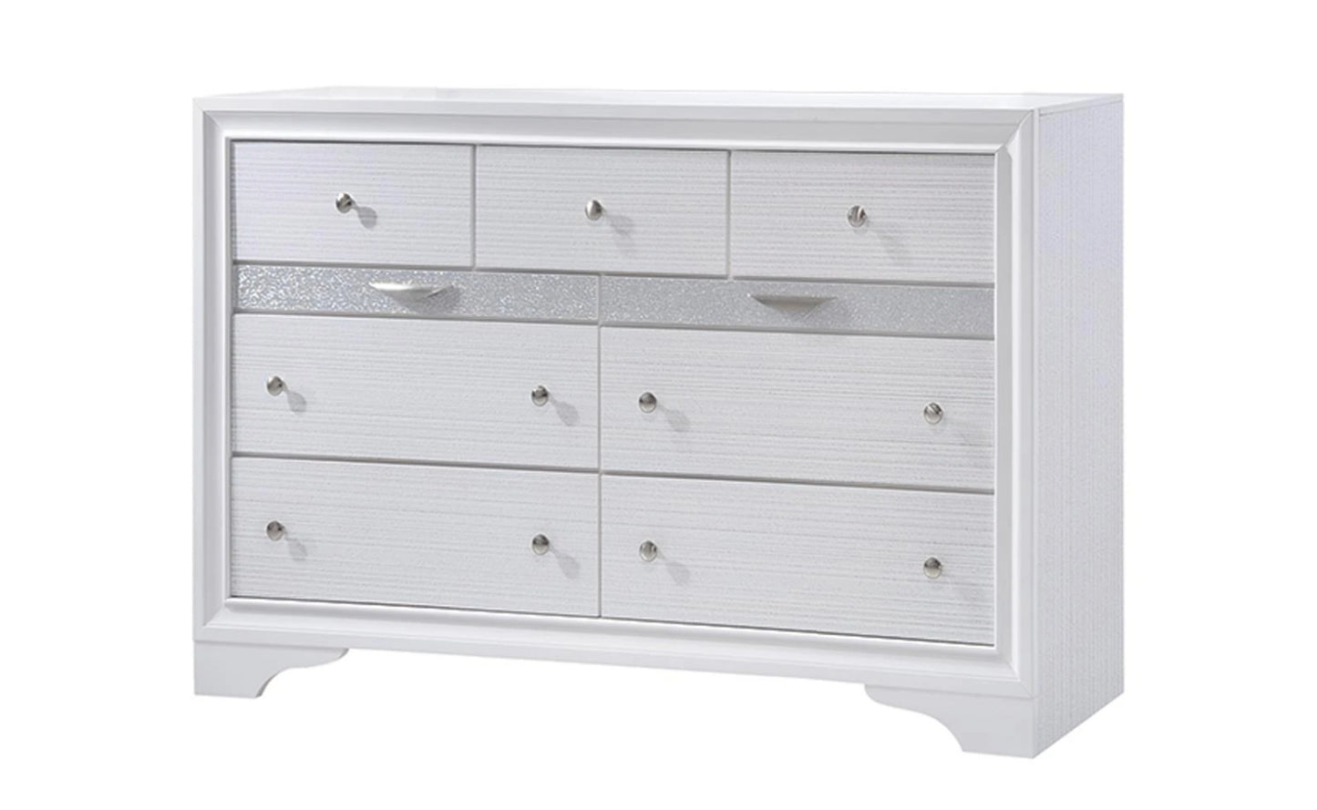 Lubna White B-160 4 Piece Set Includes: Bed, Dresser, Mirror, Nightstand