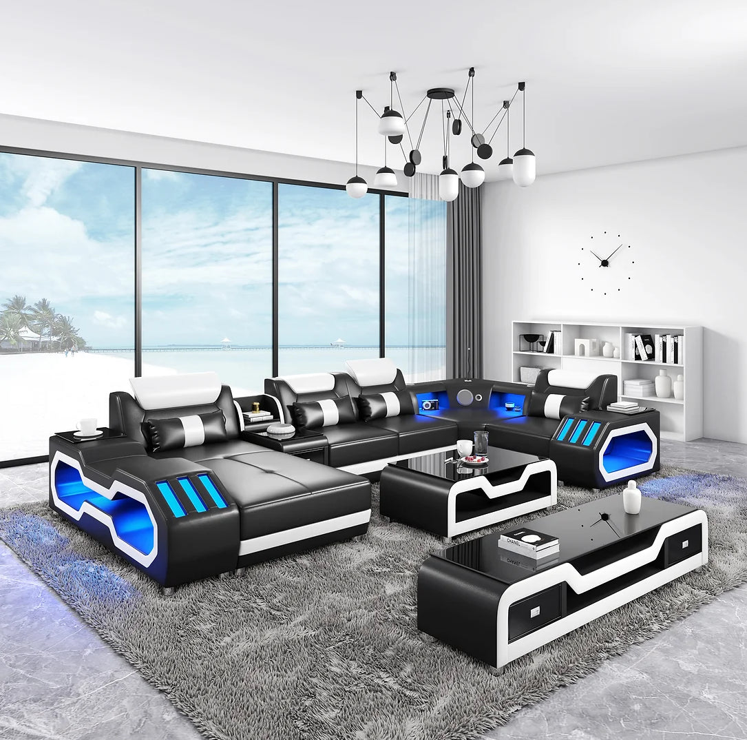 Nevada Black & White Sectional 8-Pc Sectional Chaise