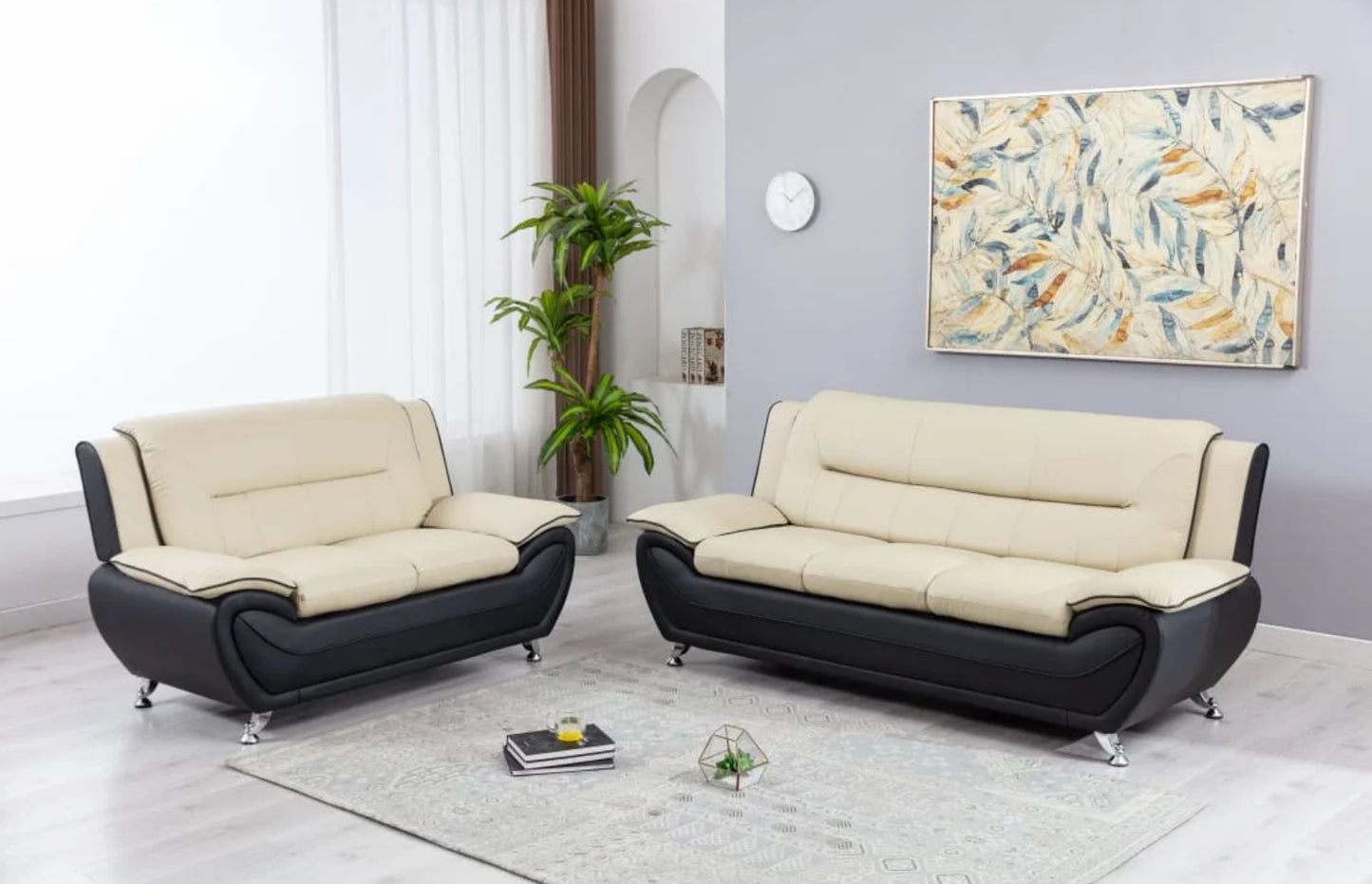 New York Beige & Black 3pc Sofa + Loveseat+chair