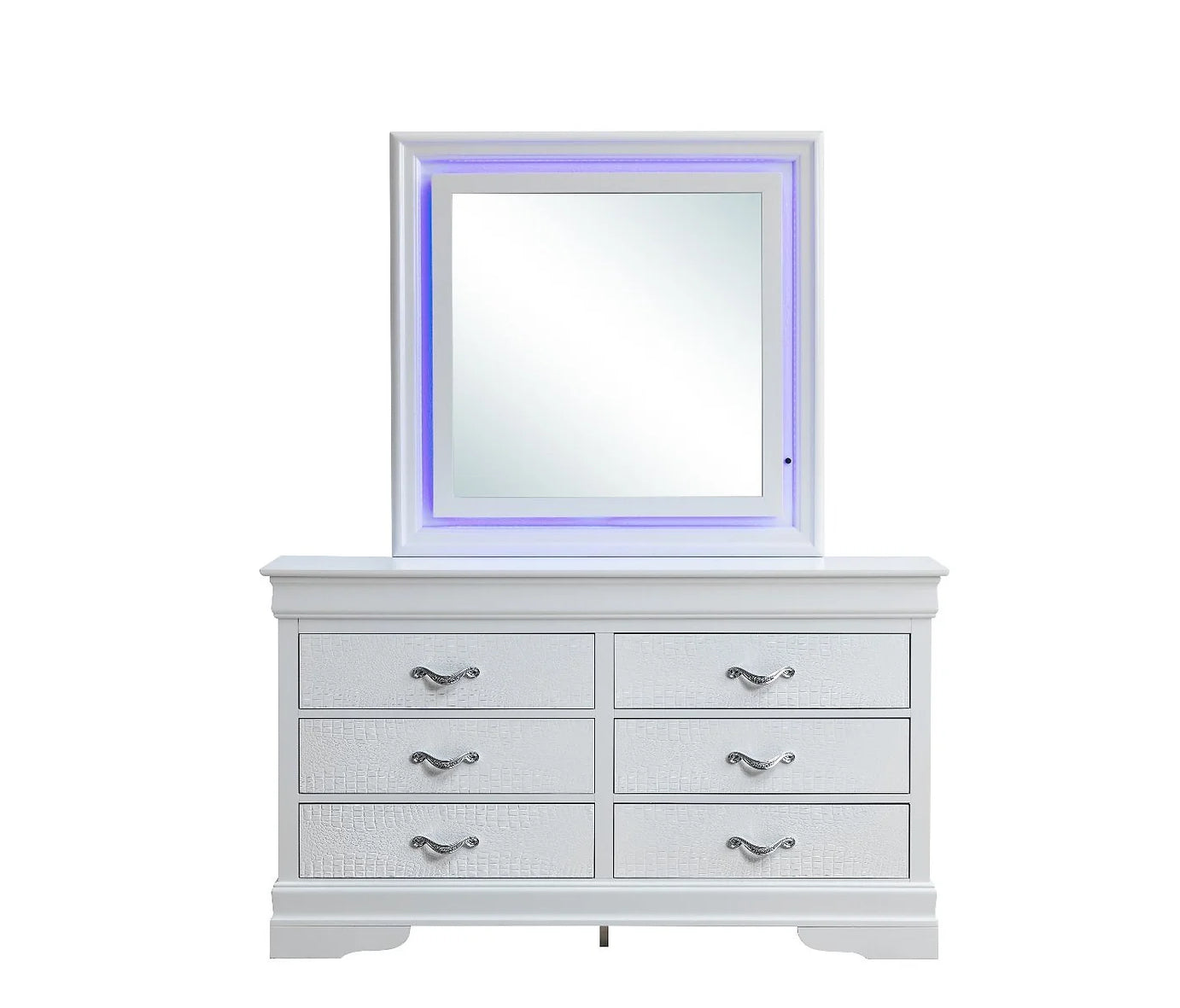 Nora White 4 Piece Set Includes: Bed, Dresser, Mirror, Nightstand