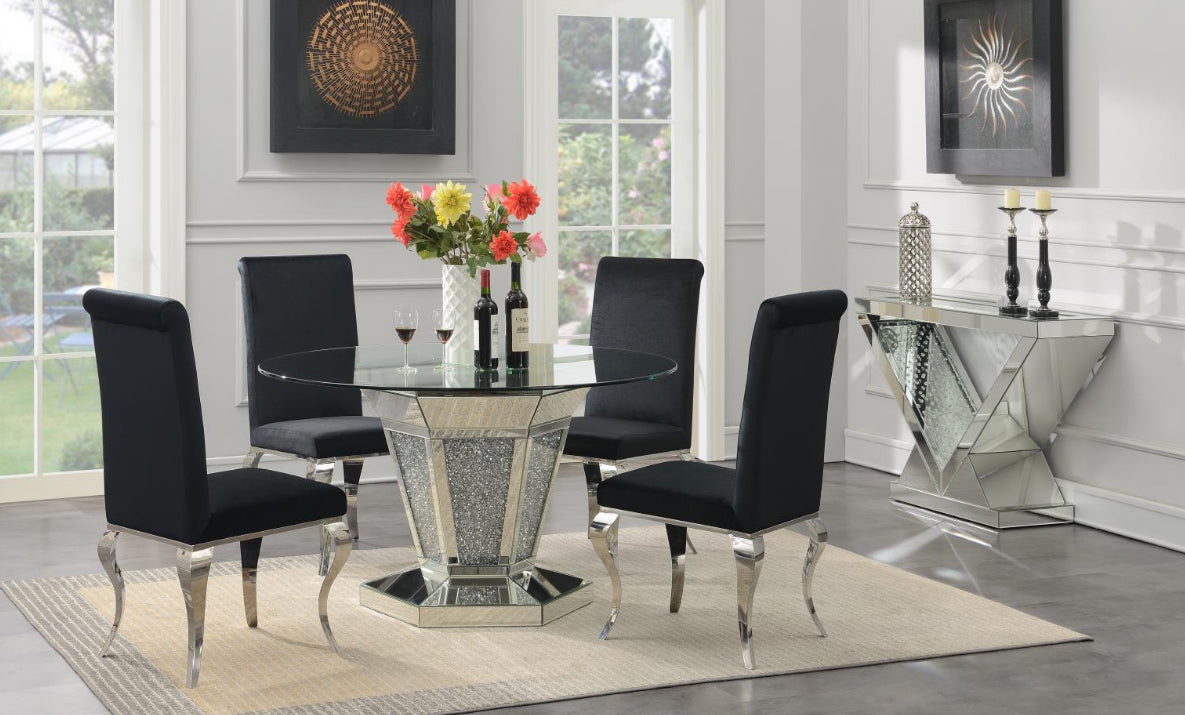 G-100 GLAMOUR DINING TABLE & 4 BLACK VELVET CHAIRS