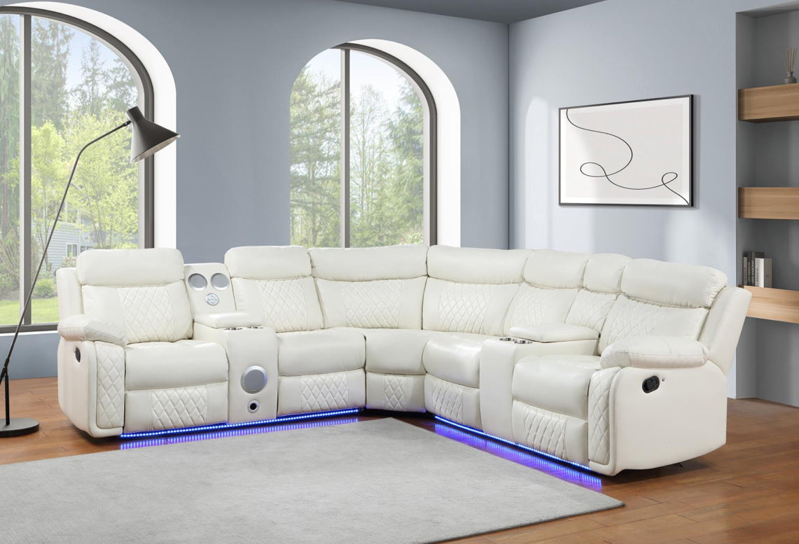 U64	WHITE MOTION 3 PC SECTIONAL W/BLUETOOTH SPEAKER