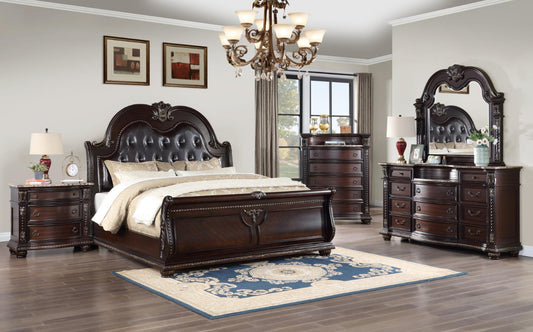 QUEEN BED FRAME - DRESSER - MIRROR - NIGHTSTAND (free chest )