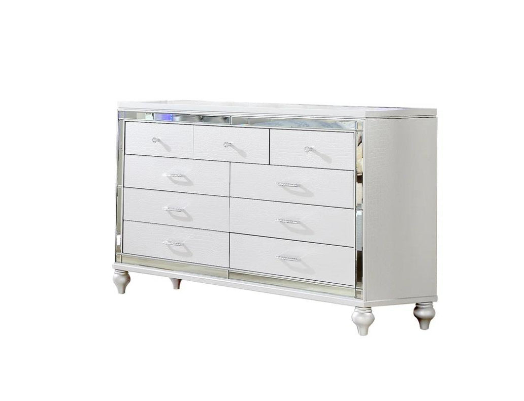 B516 - EMMA WHITE 5 PC (Queen Bed, Dresser, Mirror, Nightstand, (FreeChest)