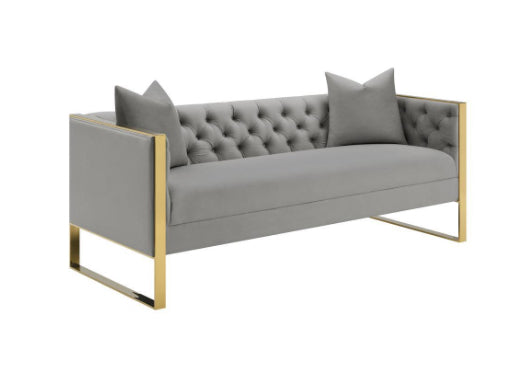 EASTBROOK LIVING ROOM 3-piece velvet upholstered tufled sofa set grey