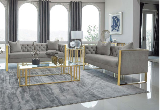 EASTBROOK LIVING ROOM 3-piece velvet upholstered tufled sofa set grey