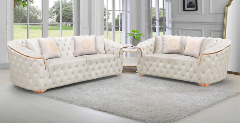 Milan Cream Velvet 2pc sofa and loveseat