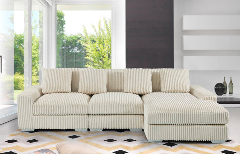 London Cream 3 Piece Sectional RAF Chaise