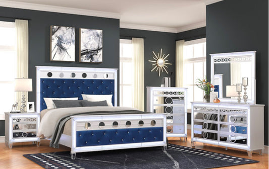 Gemma Blue king 5 Piece Set Includes: king Bed, Dresser, Mirror, Nightstand, Chest