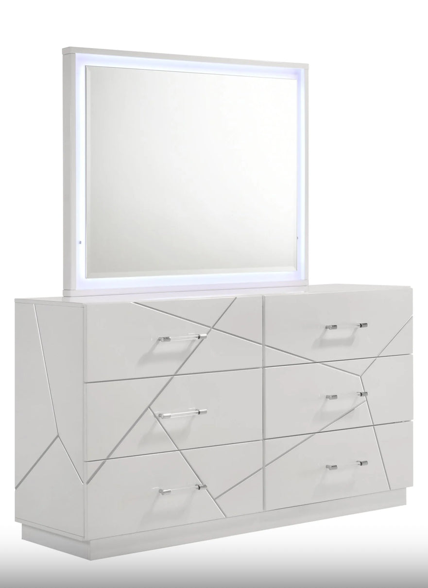 Dubai Bedroom Set Queen LED SKU: DUBAI set queen 4 pcs - QUEEN bed, 1 Nightstand, 1 Dresser, 1 mirror