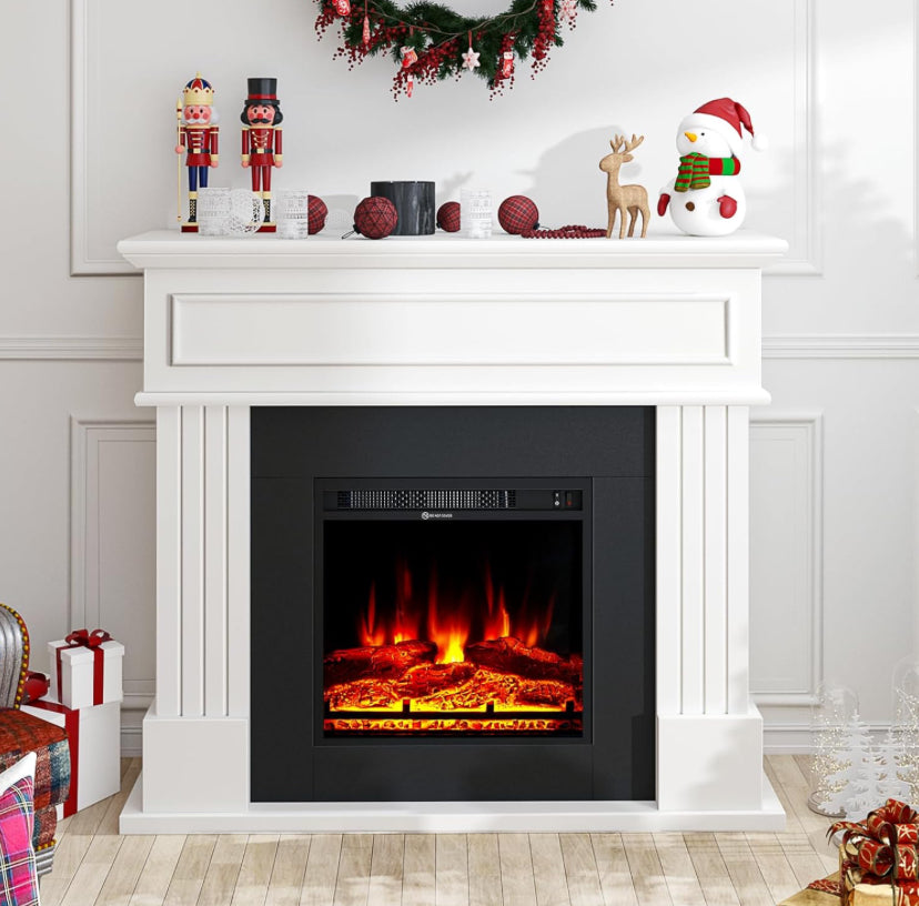 Electric Fireplace TV Stand with an 18-inch electric fireplace and 3D realistic flame effect