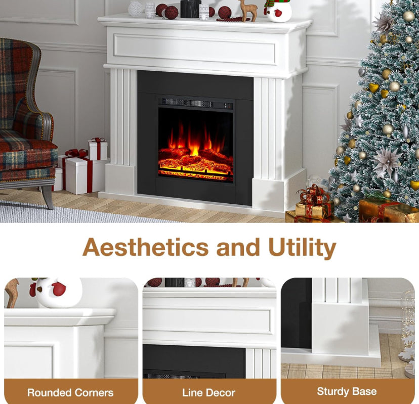 Electric Fireplace TV Stand with an 18-inch electric fireplace and 3D realistic flame effect