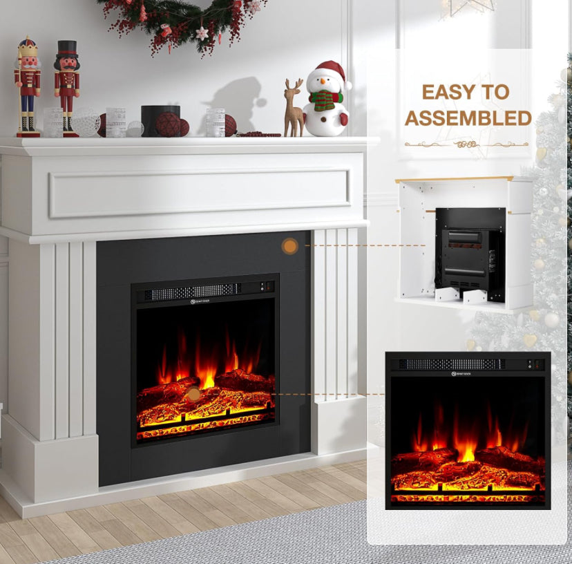 Electric Fireplace TV Stand with an 18-inch electric fireplace and 3D realistic flame effect