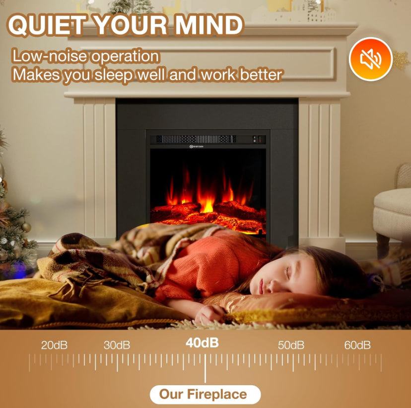 Electric Fireplace TV Stand with an 18-inch electric fireplace and 3D realistic flame effect
