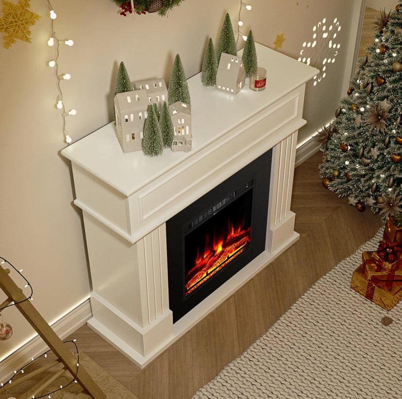 Electric Fireplace TV Stand with an 18-inch electric fireplace and 3D realistic flame effect