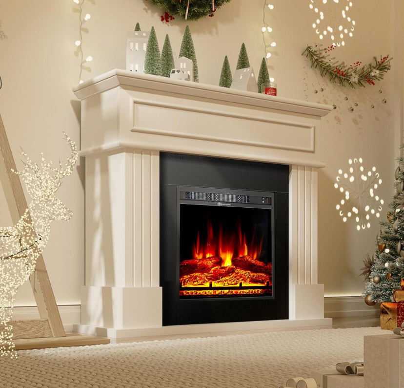 Electric Fireplace TV Stand with an 18-inch electric fireplace and 3D realistic flame effect